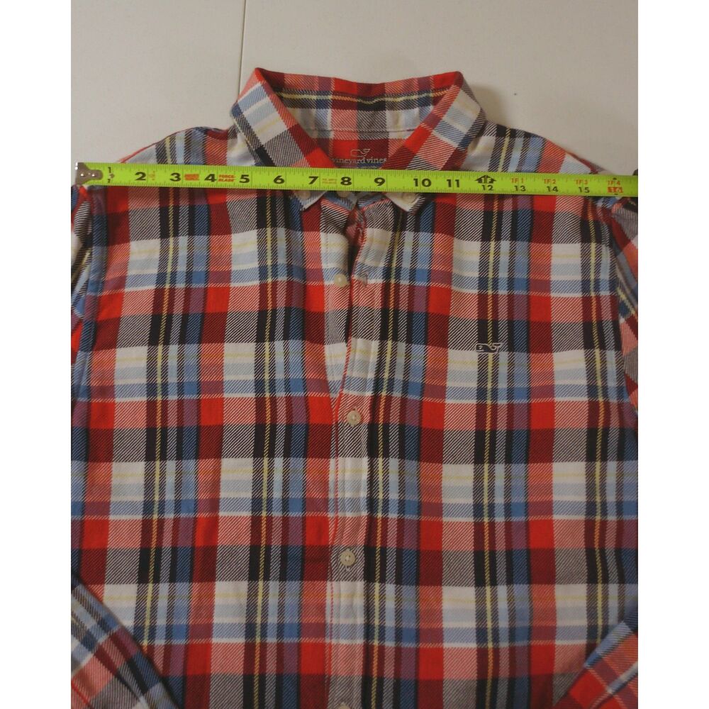 Vineyard Vines Soft Flannel Shirt XL Red Blue Plaid Button Down Whale Logo - Picture 5 of 8